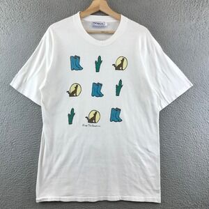Vintage 1988 Tom Henderson Western Graphic T-Shirt Cowboy Boots Cactus M